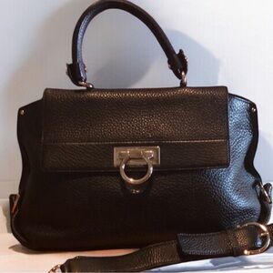 Salvatore Ferragamo Black Pebbled Leather Sofia Bag Silver tone hardware EUC